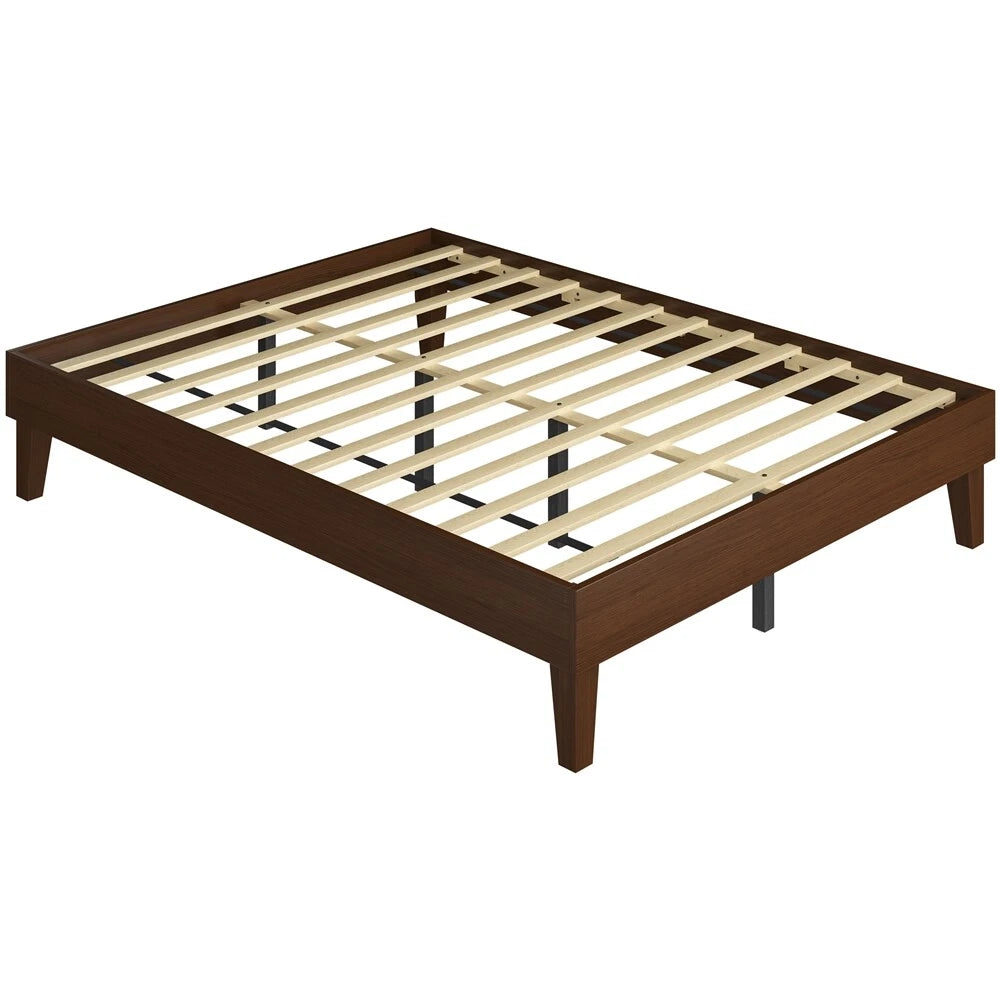 Wooden Platform Bed Frame w/Plywood Slats, Easy Assembly, Dark Walnut Finish
