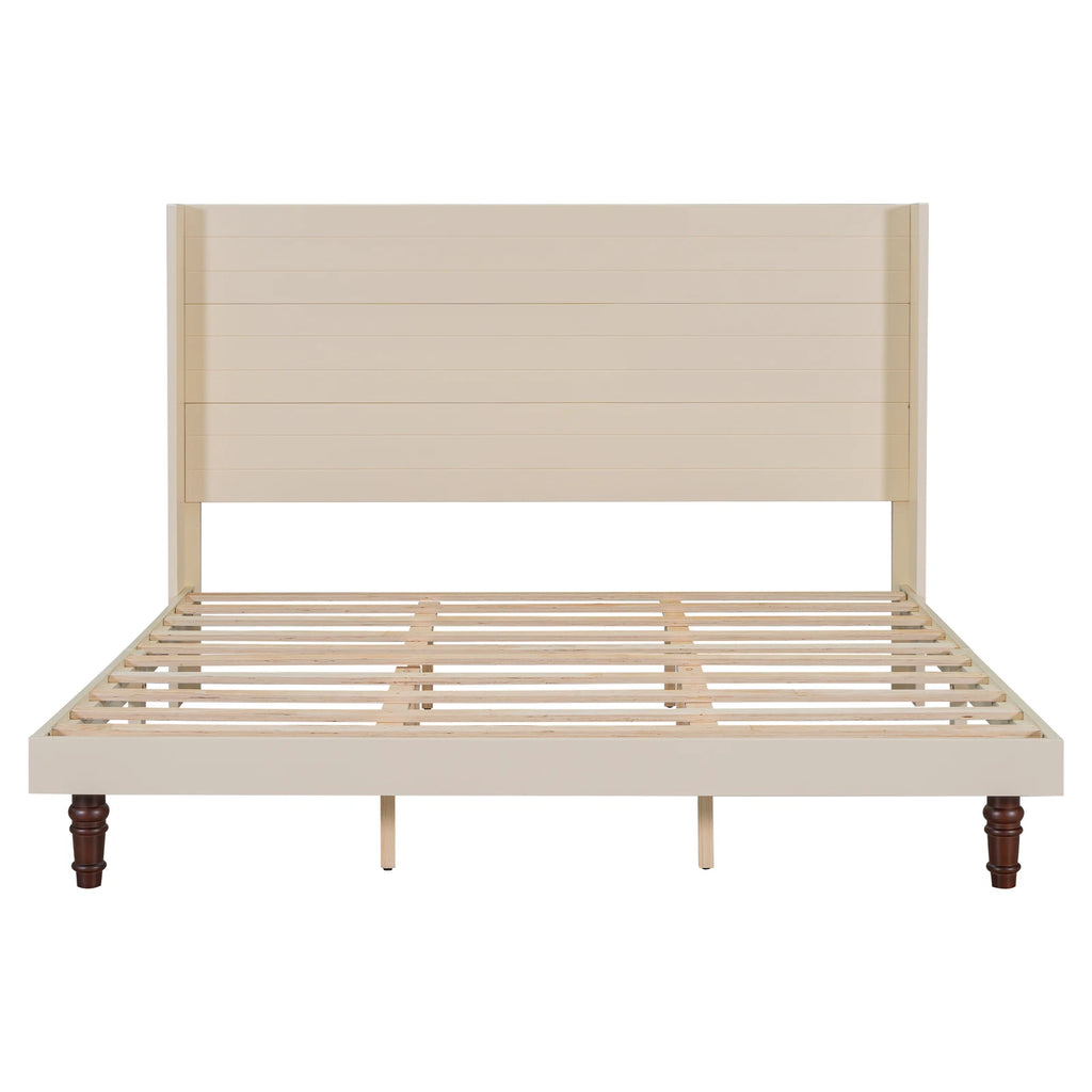 Stylish Bed Frame,54 "High Headboard Bed King Size Beige Bed Frame for Bedroom