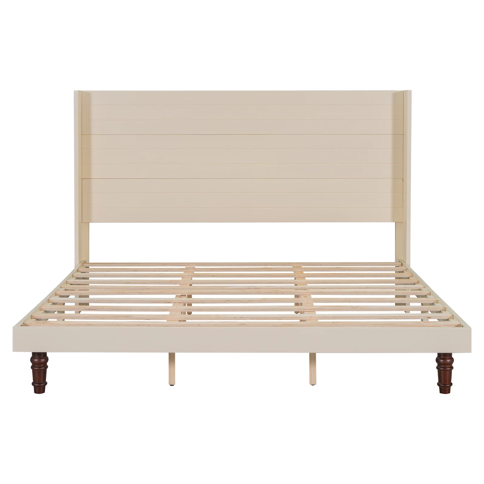 Stylish Bed Frame,54 "High Headboard Bed King Size Beige Bed Frame for Bedroom